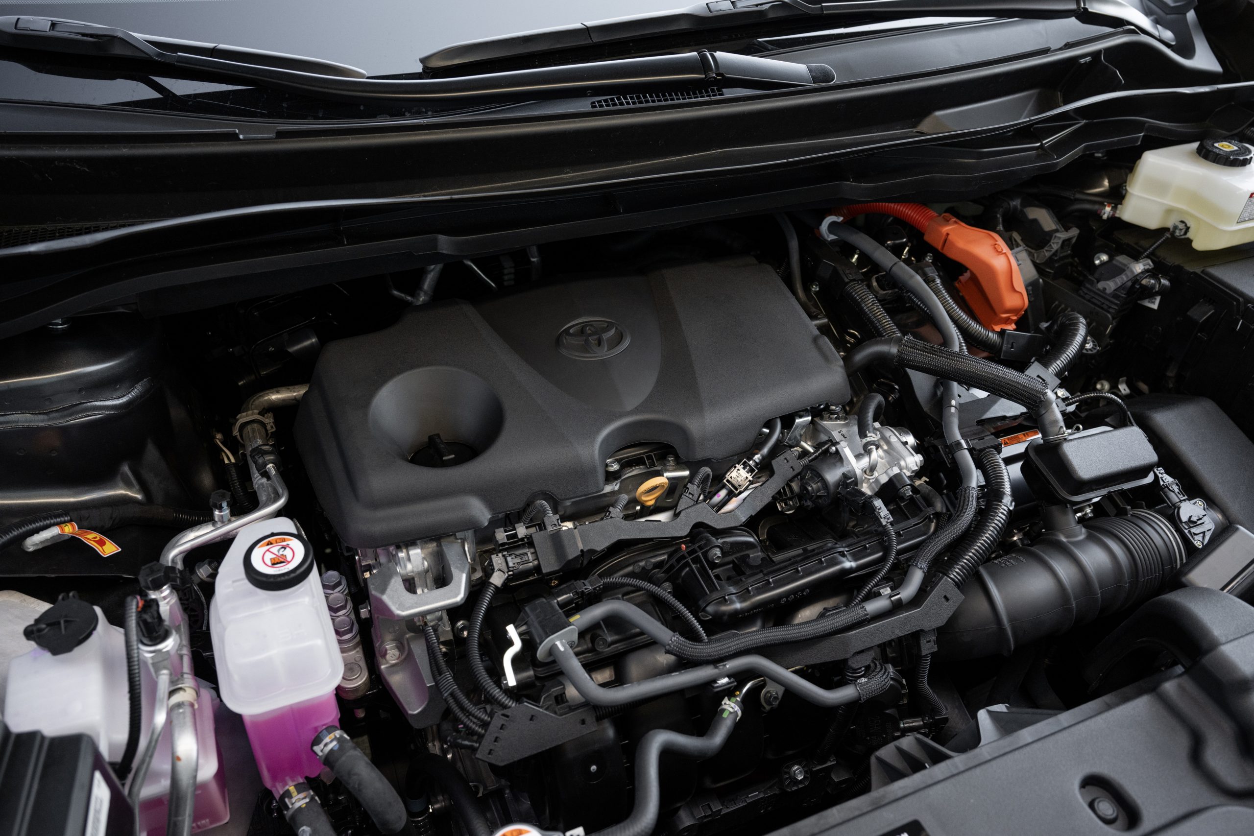 Under hood of a Toyota hybrid